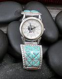 Zuni Sterling Silver Men’s Turquoise Channel Inlay Watch