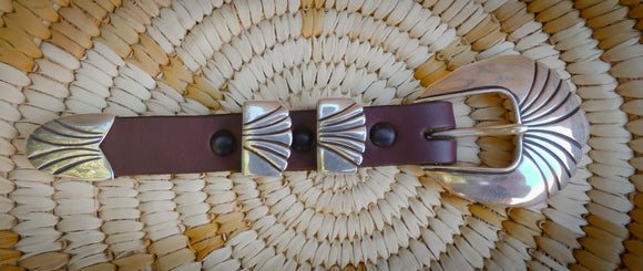 Native American Navajo 4 Piece Colorado Ranger Silver Buckle Set