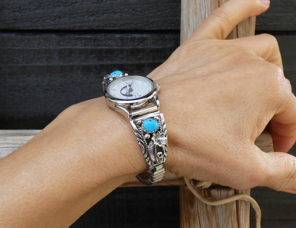 Vintage Native American Navajo Silver Turquoise Women's Watch