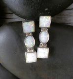 Southwestern 925 Sterling Silver Opal Inlay Dangle Earrings