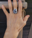 Native American Navajo Women's Silver White Buffalo Ring Size 9