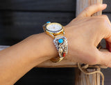 Native American Navajo Vintage 12KGF Silver Coral Turquoise Women's Watch