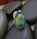 Native American Women's Navajo Silver Kingman Turquoise Ring Size 7.25