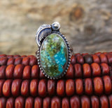 Native American Women's Navajo Silver Kingman Turquoise Ring Size 7.25