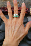 Native American Navajo Sonoran Gold Turquoise Inlay Band Ring Size 8.5