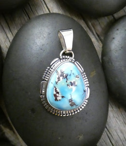 Native American Navajo Sterling Silver Golden Hill Turquoise Pendant & Cord