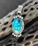 Native American Sterling Silver Kingman Oval Turquoise Pendant By Anabelle Tom