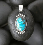 Native American Sterling Silver Kingman Oval Turquoise Pendant By Anabelle Tom