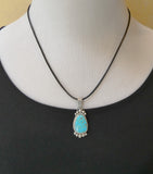 Native American Navajo Sterling Silver Kingman Turquoise Pendant By Anabelle Tom