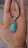 Native American Navajo Sterling Silver Kingman Turquoise Pendant By Anabelle Tom
