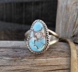 Native American Navajo Golden Hill Turquoise Sterling Silver Ring Size 7