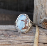 Native American Navajo Golden Hill Turquoise Silver Ring Size 7.5