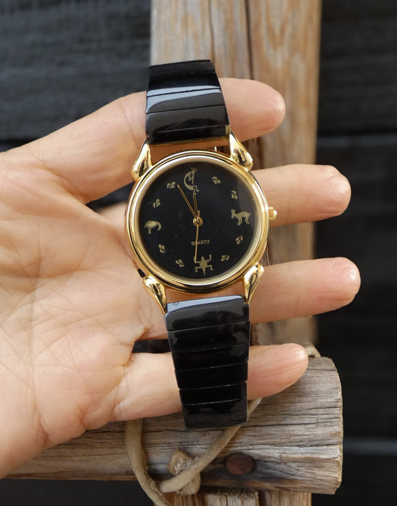 Unisex Southwestern Black Onyx Expansion Stretch Watch
