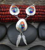 Native American Navajo 3 Piece Multi inlay Feather Sterling Silver Necklace