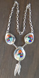 Native American Navajo 3 Piece Multi inlay Feather Sterling Silver Necklace