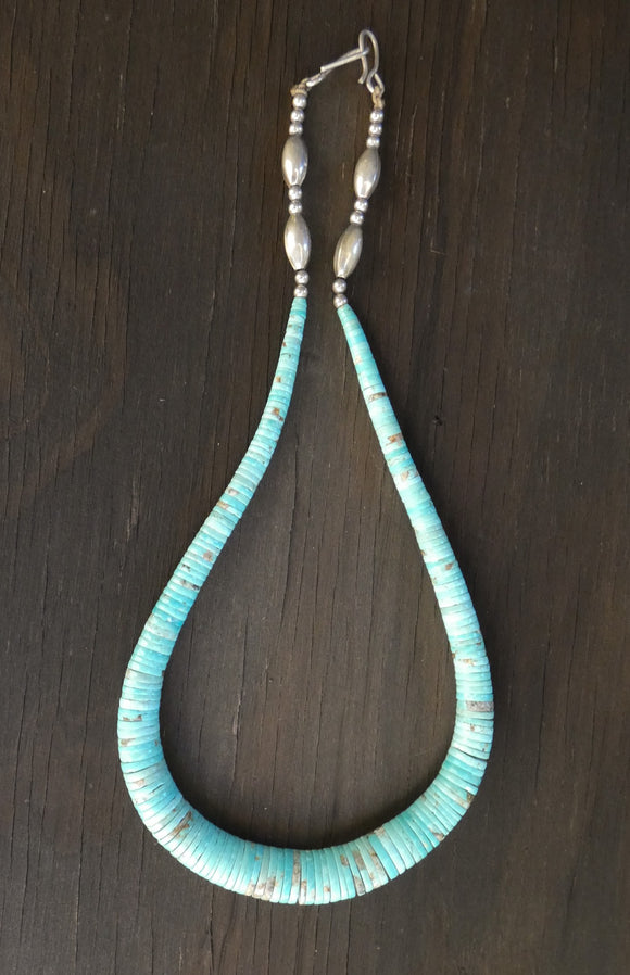 Navajo Rolled Turquoise Heishi Choker, Native American Vintage Necklace