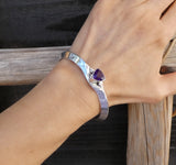 Native American Vintage Handmade Sterling Silver Bracelet, Trillion Cut Amethyst Jewelry