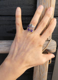 Native American Amethyst Cluster Ring, Navajo Sterling Silver Ring Size 6