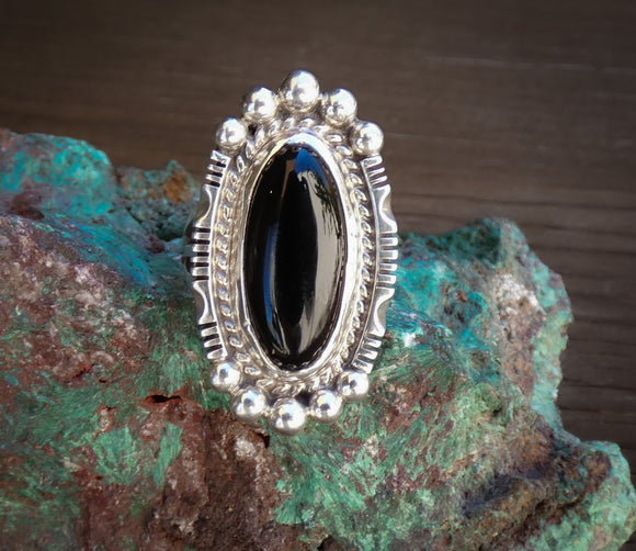 Native American Navajo Sterling Silver Onyx Ring Size 8 Vintage