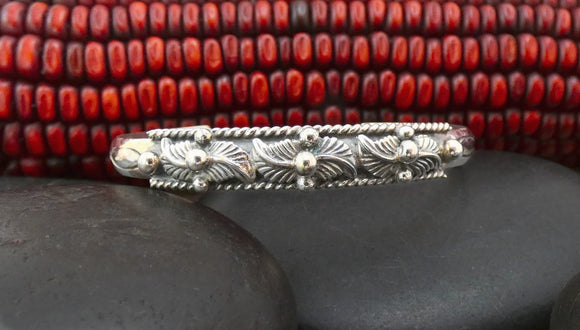 Vintage Native American Navajo Sterling Silver Leaf Cuff Bracelet